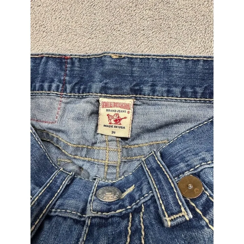 True Religion Rainbow Bobby Jeans Mens Blue Distressed Measured 33x28 Streetwear